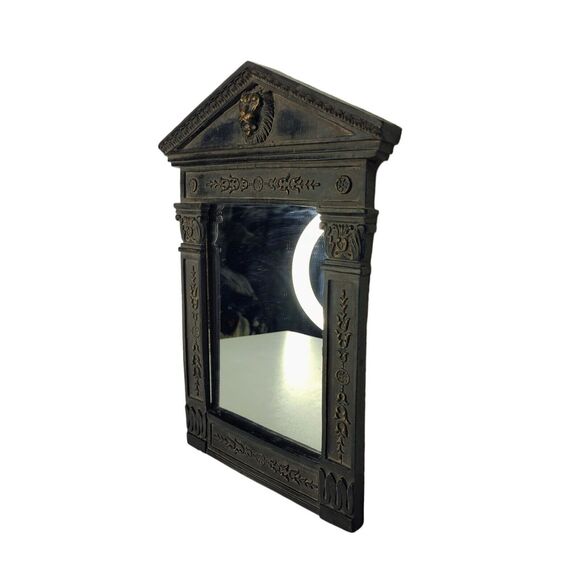 Vintage Rococo Lion Head Mirror Wall Hanging Floral Detailing Framed Faux Bois - Picture 3 of 6